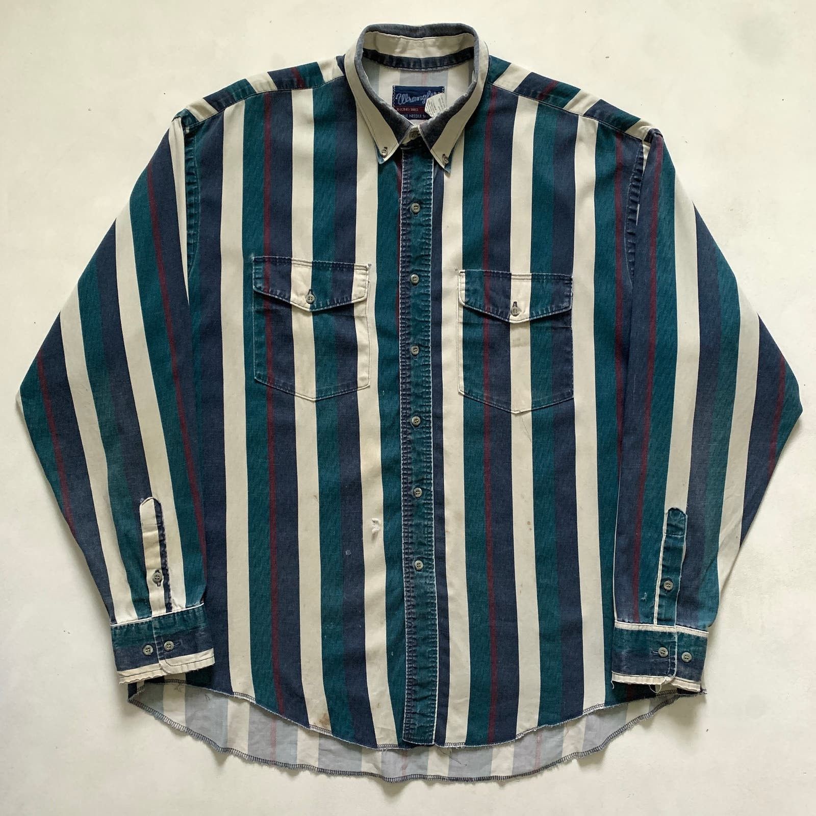 image of Vintage Wrangler Usa Brushpopper Striped Western Shirt 18X36, Men's (Size 2XL)