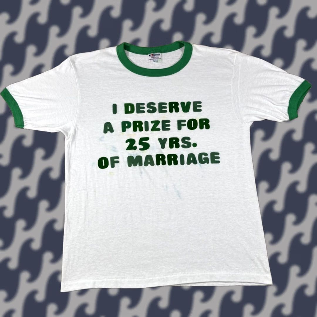 Hanes VINTAGE Hanes White T-Shirt Lot • Size M-L • Unisex Adults • Short Sleeve • Funny Married “I’m The Prize” Theme Size US M / EU 48-50 / 2 - 1 Thumbnail