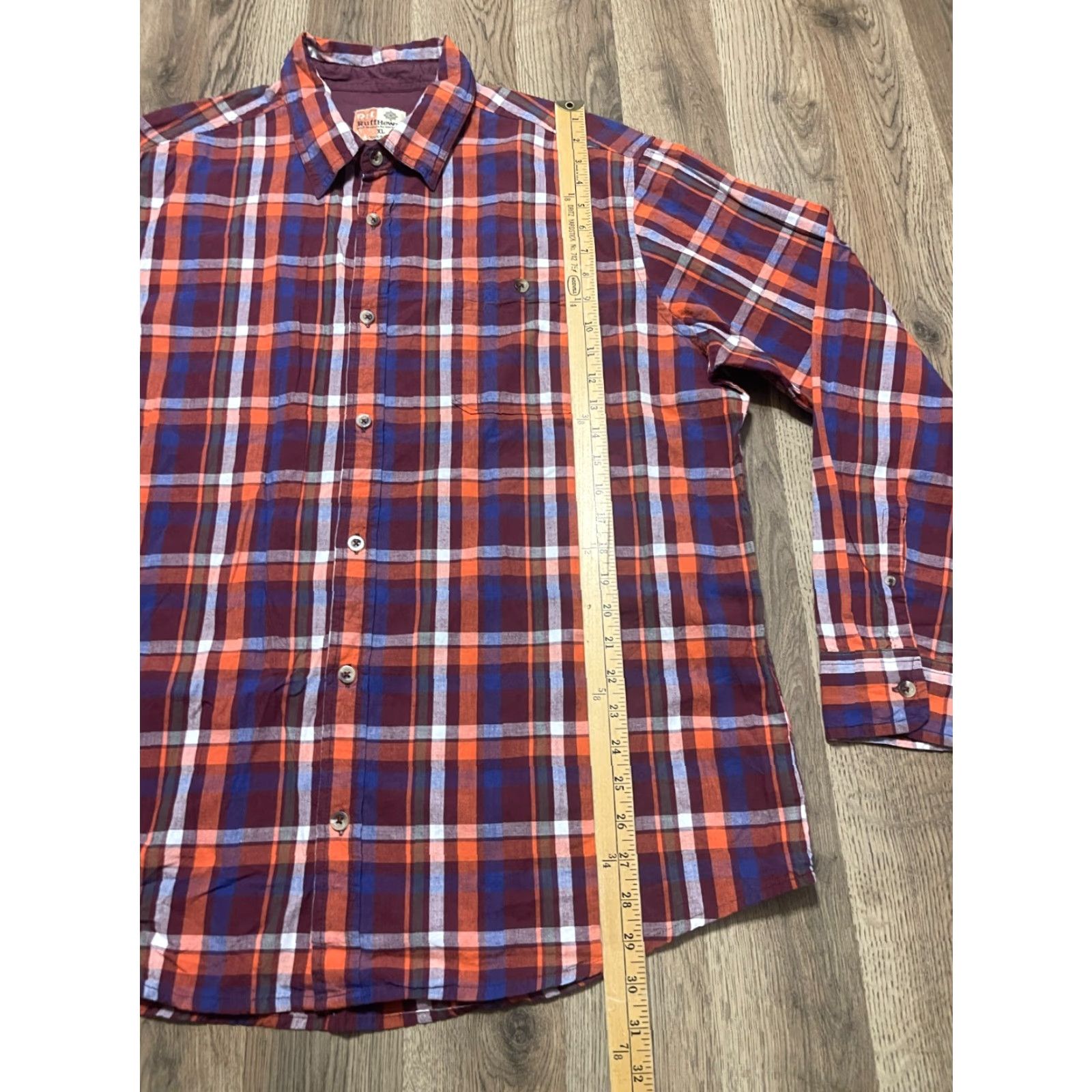Vintage Ruff Hewn Shirt Mens XL Blue Orange Red White Plaid Button Up Shirt Size US XL / EU 56 / 4 - 7 Thumbnail