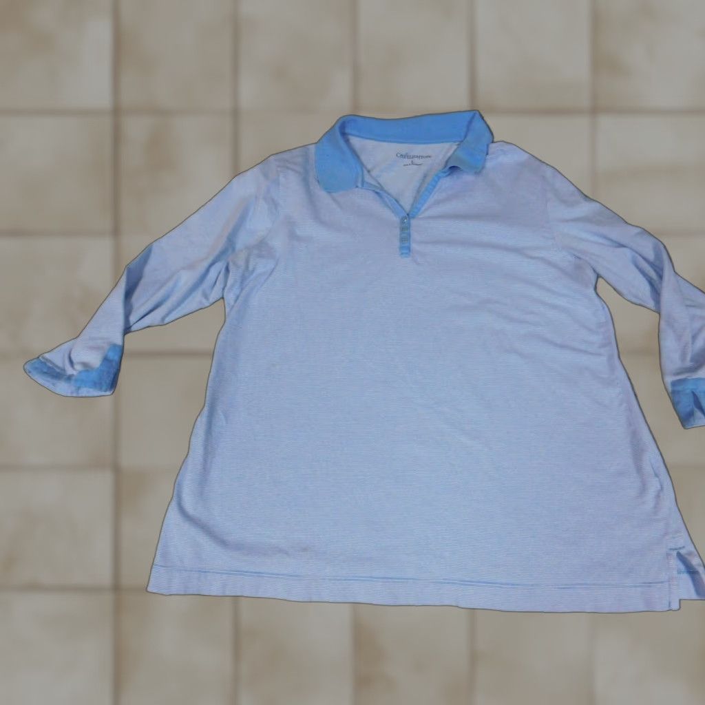 Croft & Barrow Croft & Barrow Blouse Womens Large Blue Striped Crew Neck Long Sleeve Pullover Casual Cotton Rayon Regular Classic Stretch Size L / US 10 / IT 46 - 1 Thumbnail