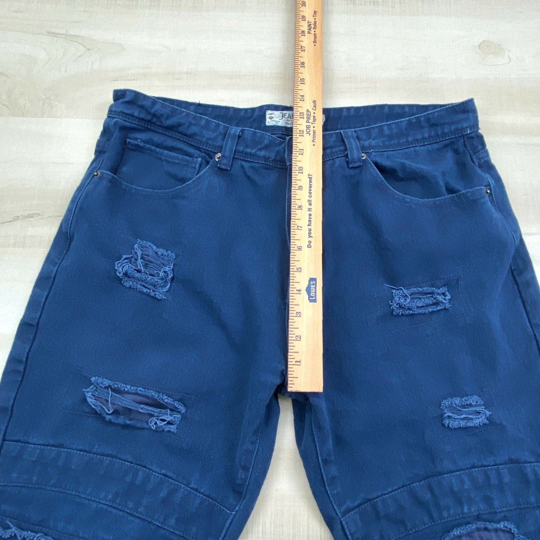 Denime Jeanius Mens Denim Shorts 36 Blue Denim Distressed Frayed 12.5 Inch Inseam Size US 36 / EU 52 - 6 Thumbnail