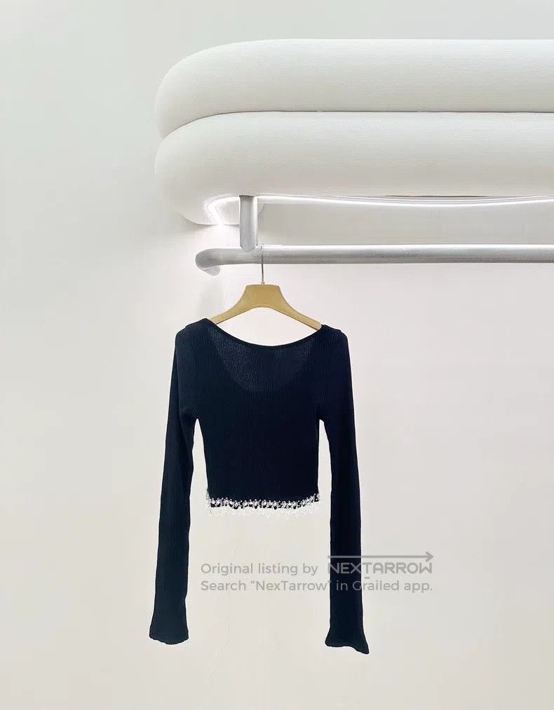 Miu Miu Miu Miu Size XS Crystal pendant black long sleeve short top Size XS / US 0-2 / IT 36-38 - 2 Thumbnail