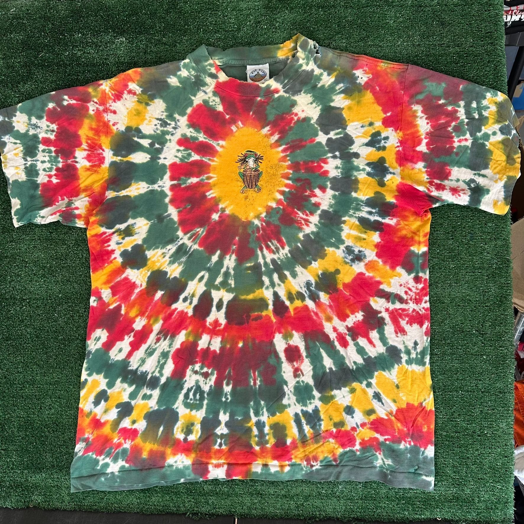 Vintage Vintage 90s Eye-Dye Rasta Frog T-Shirt Tie Dye Festival Skat Size US XL / EU 56 / 4 - 1 Thumbnail