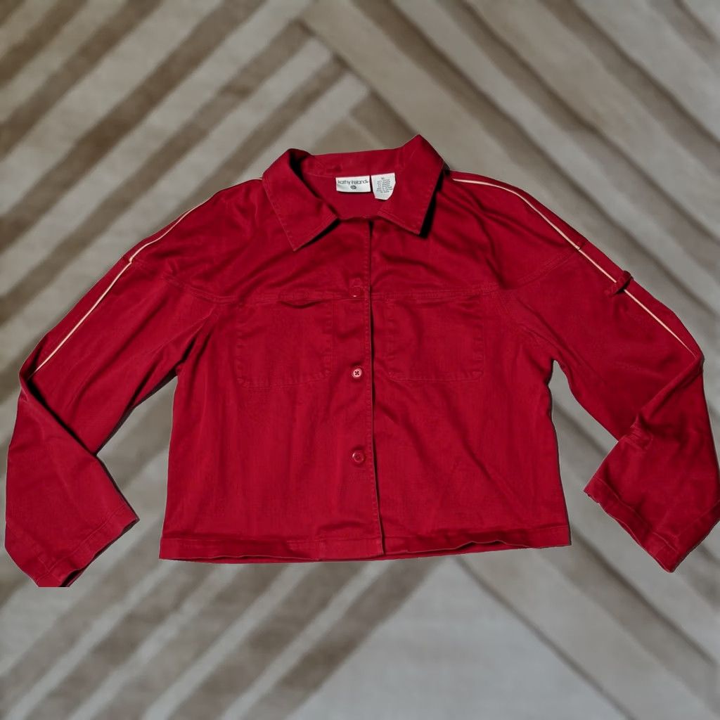 Vintage KATHY IRELAND Red Cotton Stretch Button-Up Jacket Women XL Size XL / US 12-14 / IT 48-50 - 1 Thumbnail