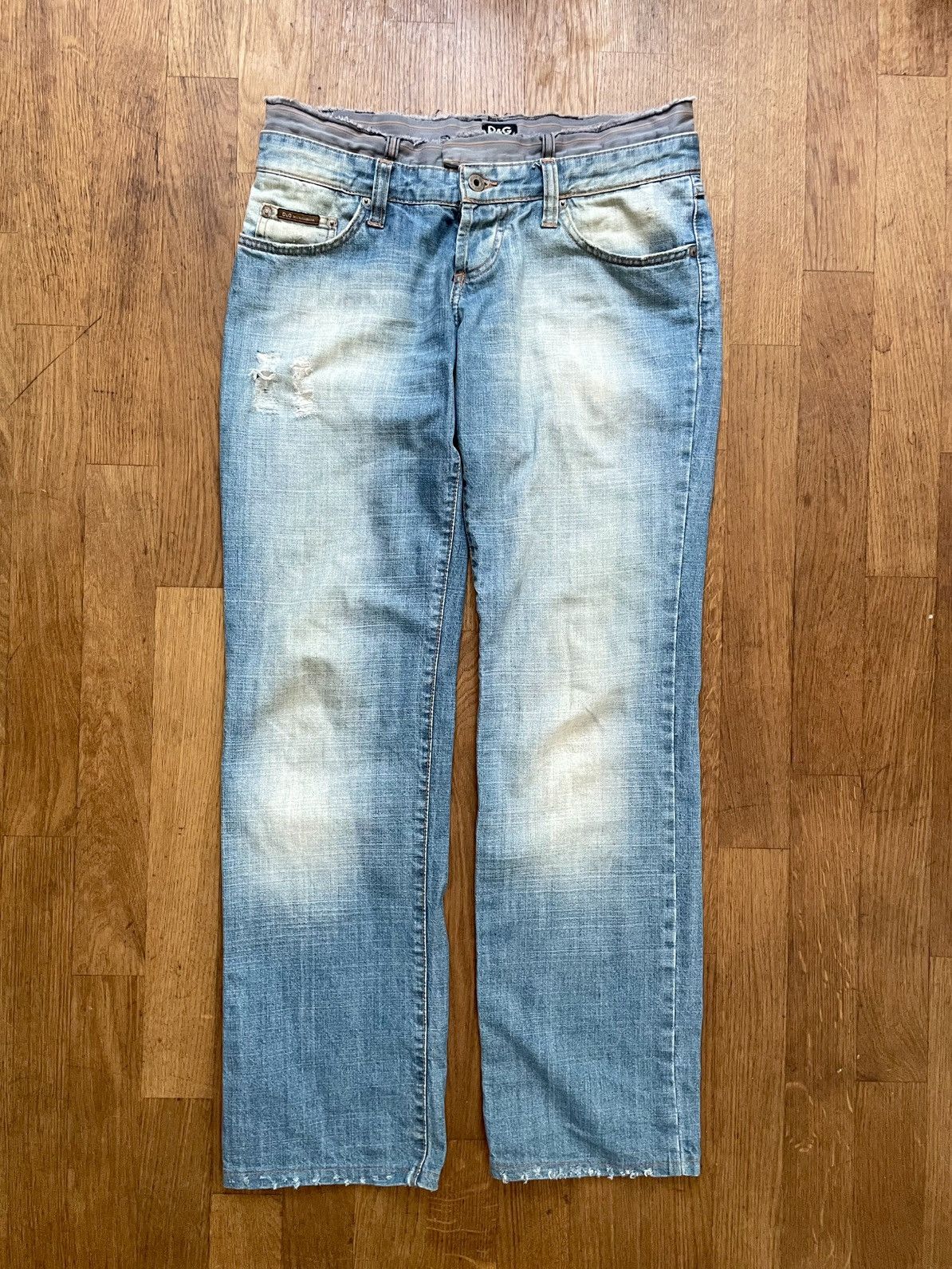 SS2005 Dolce & Gabbana Sun Faded Double Waist Denim Jeans