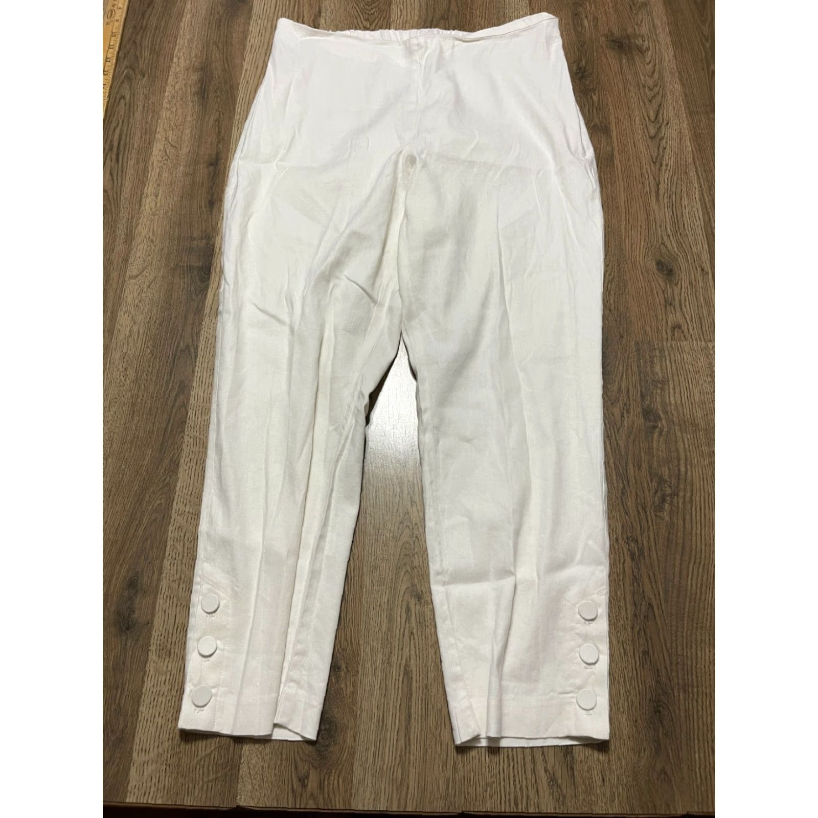 J. Jill J. Jill Pants Women's Medium White Pull On Linen Blend Stretch Casual Regular Inseam 25 in Ankle (Free Return) Size 32" / US 10 / IT 46 - 2 Thumbnail