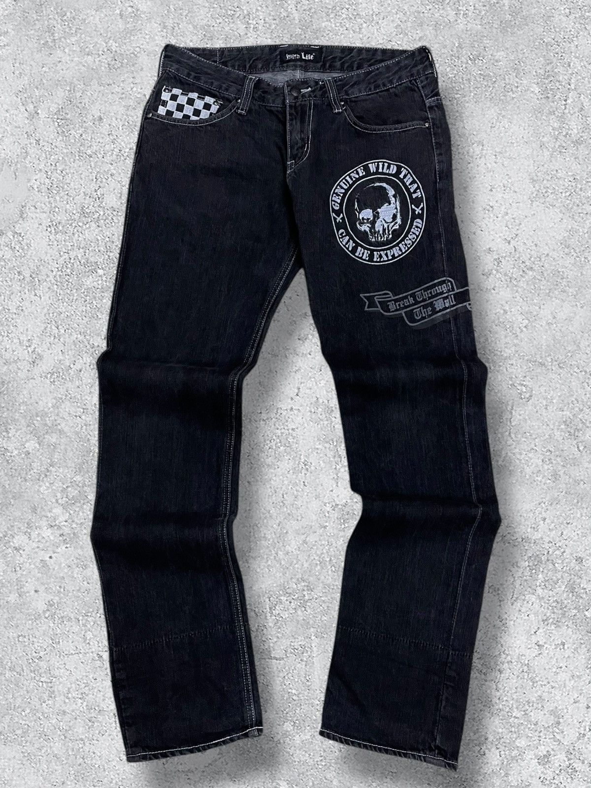 Japanese Brand Og Vintage 1990s Japan Designer Wild Life Skull Punk Denim Size US 31 - 1 Thumbnail
