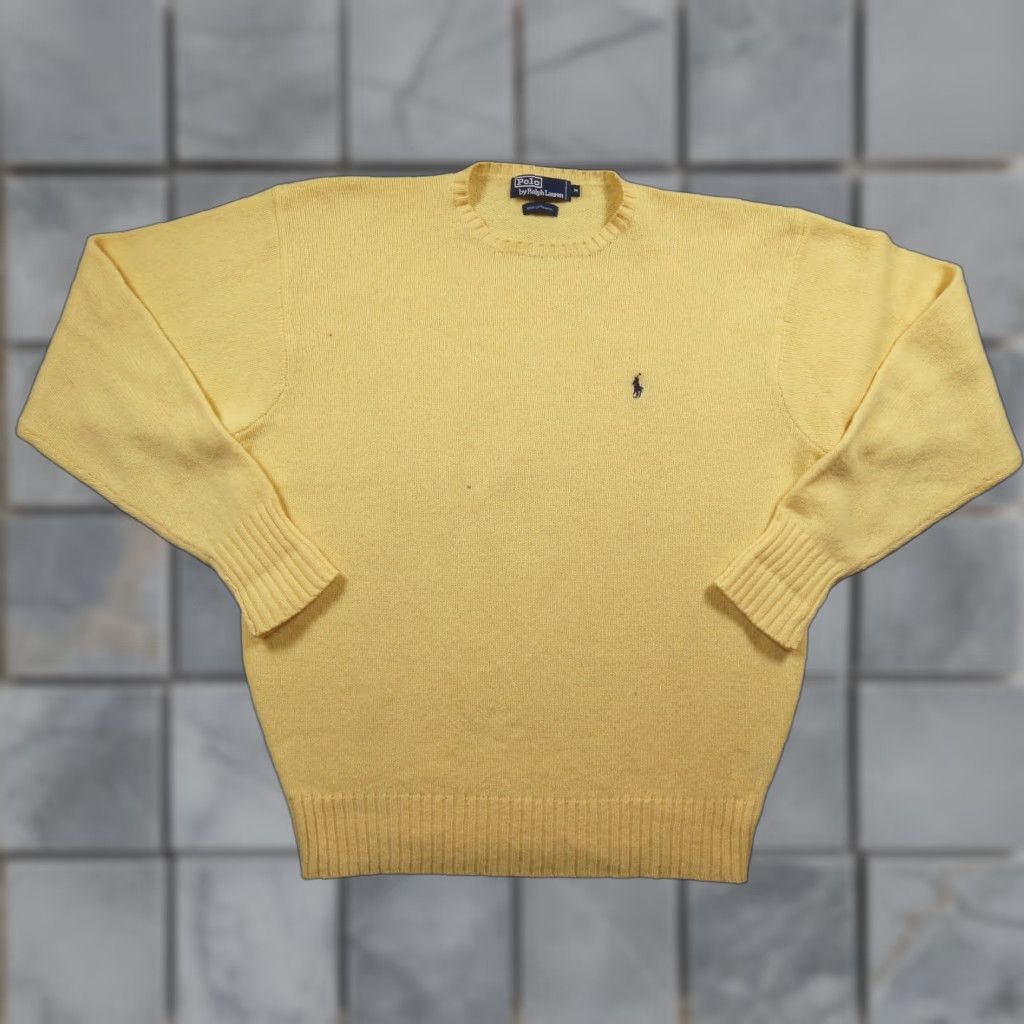 VINTAGE Polo Ralph Lauren Sweater Mens M Yellow Knit Wool Oversized