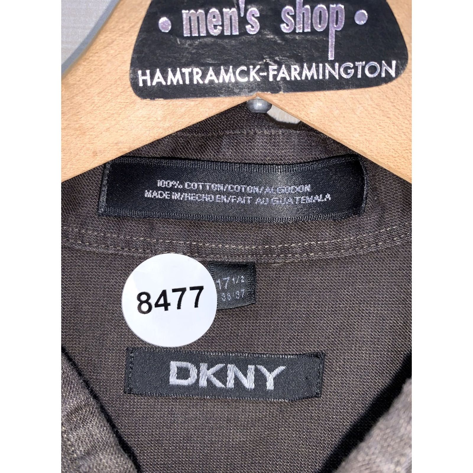 DKNY DKNY Dress Shirt Mens Brown 100% Cotton Sz 17.5 1.5-36/37-#8477 Long Sleeve Button Collared Shirt Mens BMI Brown Color 8477 Size 48R - 3 Thumbnail