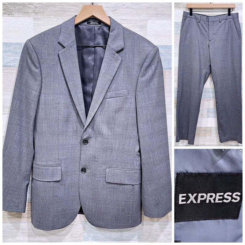 Express Express Producer Stretch Wool Suit Gray Glen Check 36S | Grailed