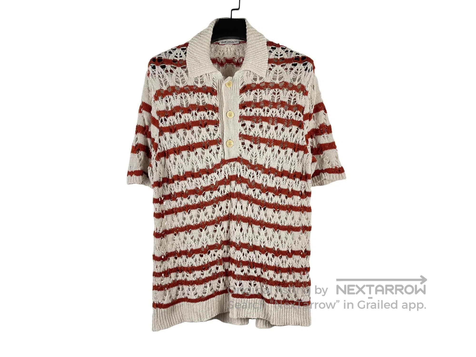Our Legacy Our Legacy V-neck Red and White Striped Knit Short Sleeve Size US S / EU 44-46 / 1 - 1 Thumbnail