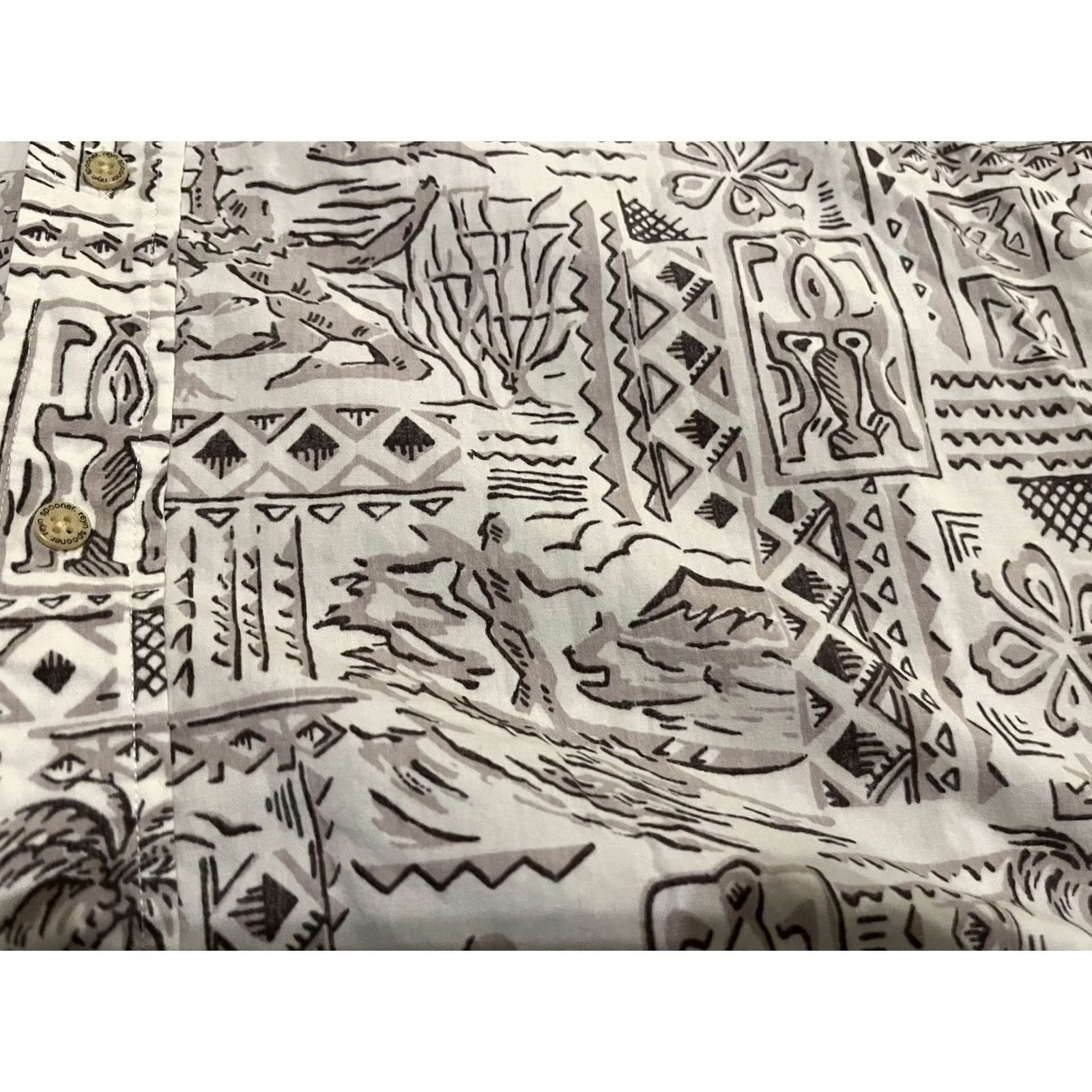 Reyn Spooner REYN SPOONER Hawaiian Shirt Surfing Tribal XL Men's Short Sleeve Beige - Beach Tropical Nautical Outdoor 90s? Size US XL / EU 56 / 4 - 4 Thumbnail