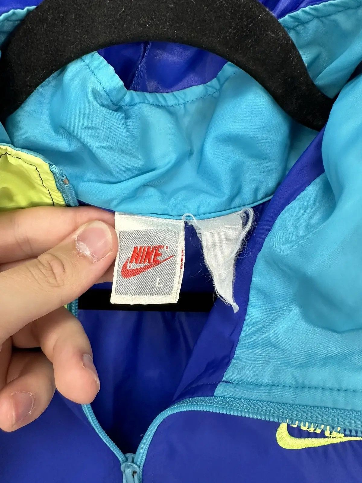 Nike × Vintage Vintage 90s Nike Y2K Blue Retro Hype Hooded Nylon Jacket Size US L / EU 52-54 / 3 - 3 Thumbnail