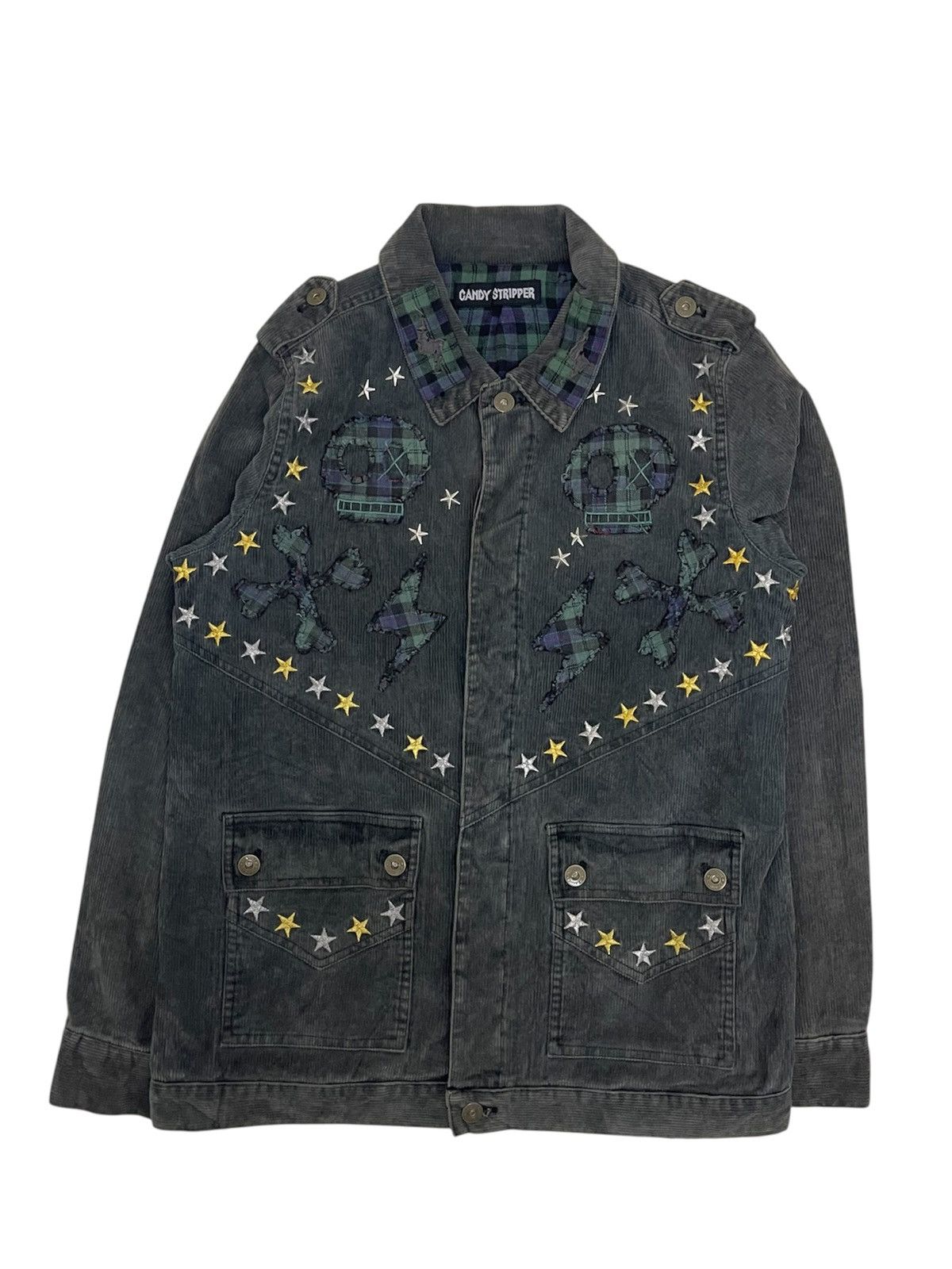 If Six Was Nine Candy Stripper Plaid Skull Patchwork Punk Chore Jacket Size US M / EU 48-50 / 2 - 1 Thumbnail