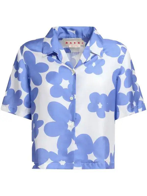 Marni o1w1db10426 Floral-Print Shirt in Purple Size L / US 10 / IT 46 - 1 Thumbnail