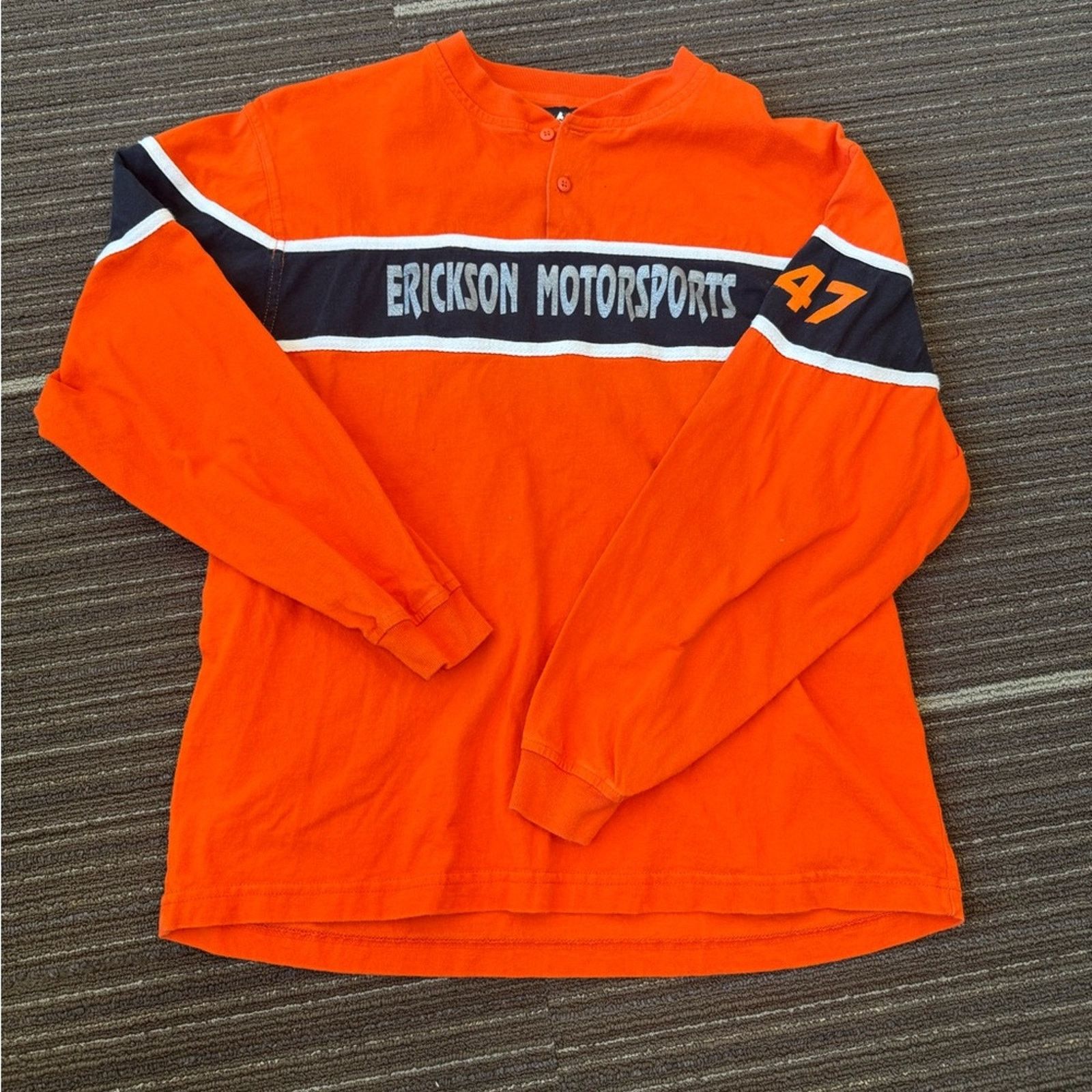 Harley Davidson × Vintage Erickson motorsports Orange Long Sleeve Tee Black Stripe Size US L / EU 52-54 / 3 - 1 Thumbnail