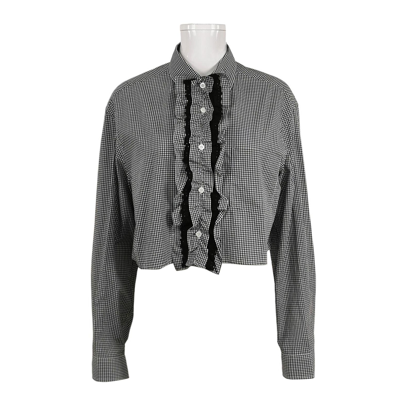 Prada Prada Gingham Ruffle Button Up Shirt Size 40 Size S / US 4 / IT 40 - 1 Thumbnail