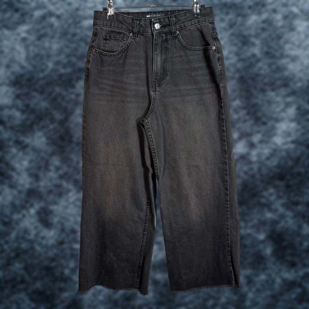 Asos ASOS Design Black Wide-Leg Jeans With Frayed Hem Size 25 x 30 Denim Womens Jeans 5-Pocket High Rise Vintage: No Size 42" / US 20 - 1 Thumbnail