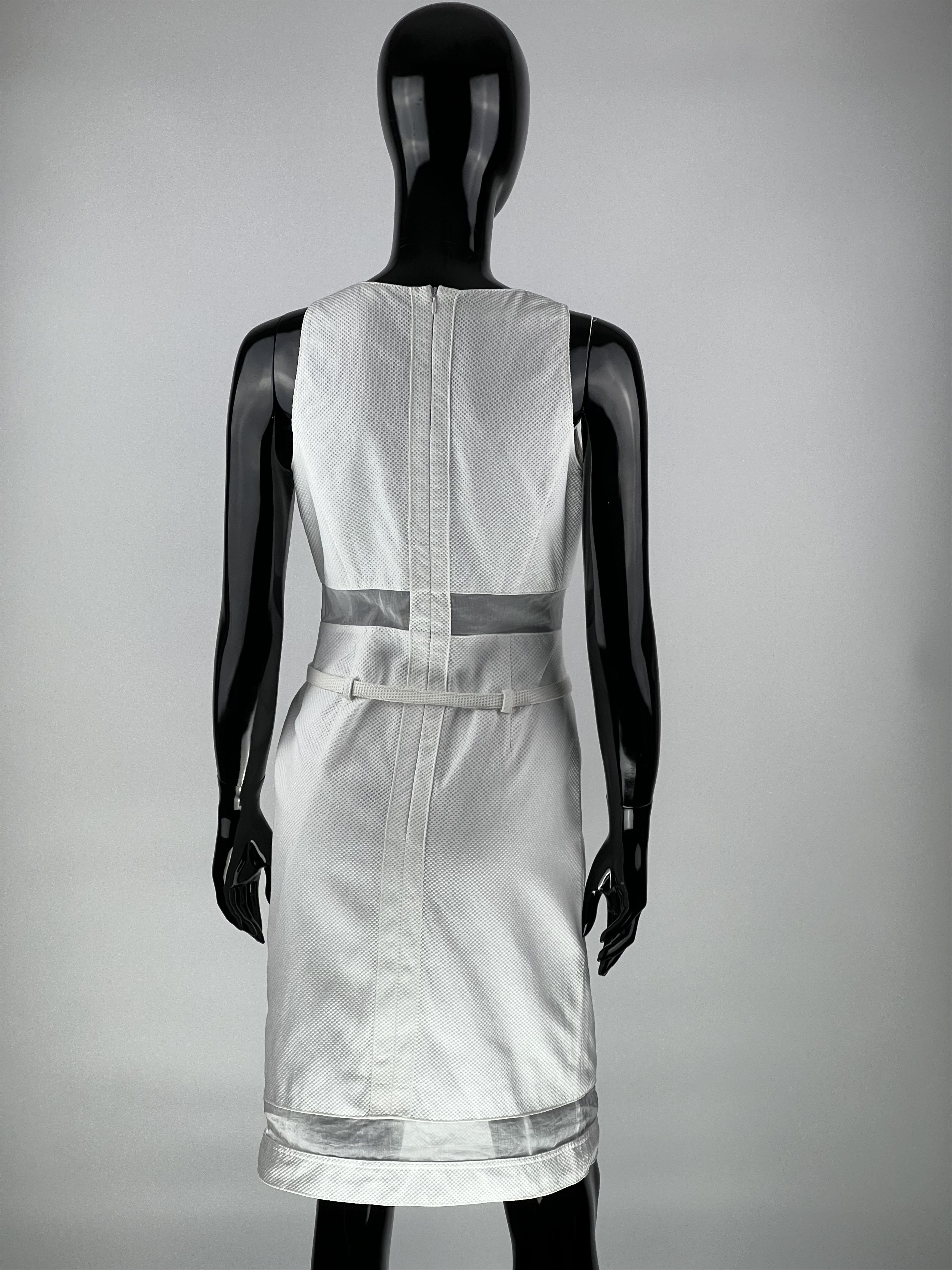 Escada Escada White Sleeveless Belted Dress Mesh Size 34 Size XS / US 0-2 / IT 36-38 - 3 Thumbnail