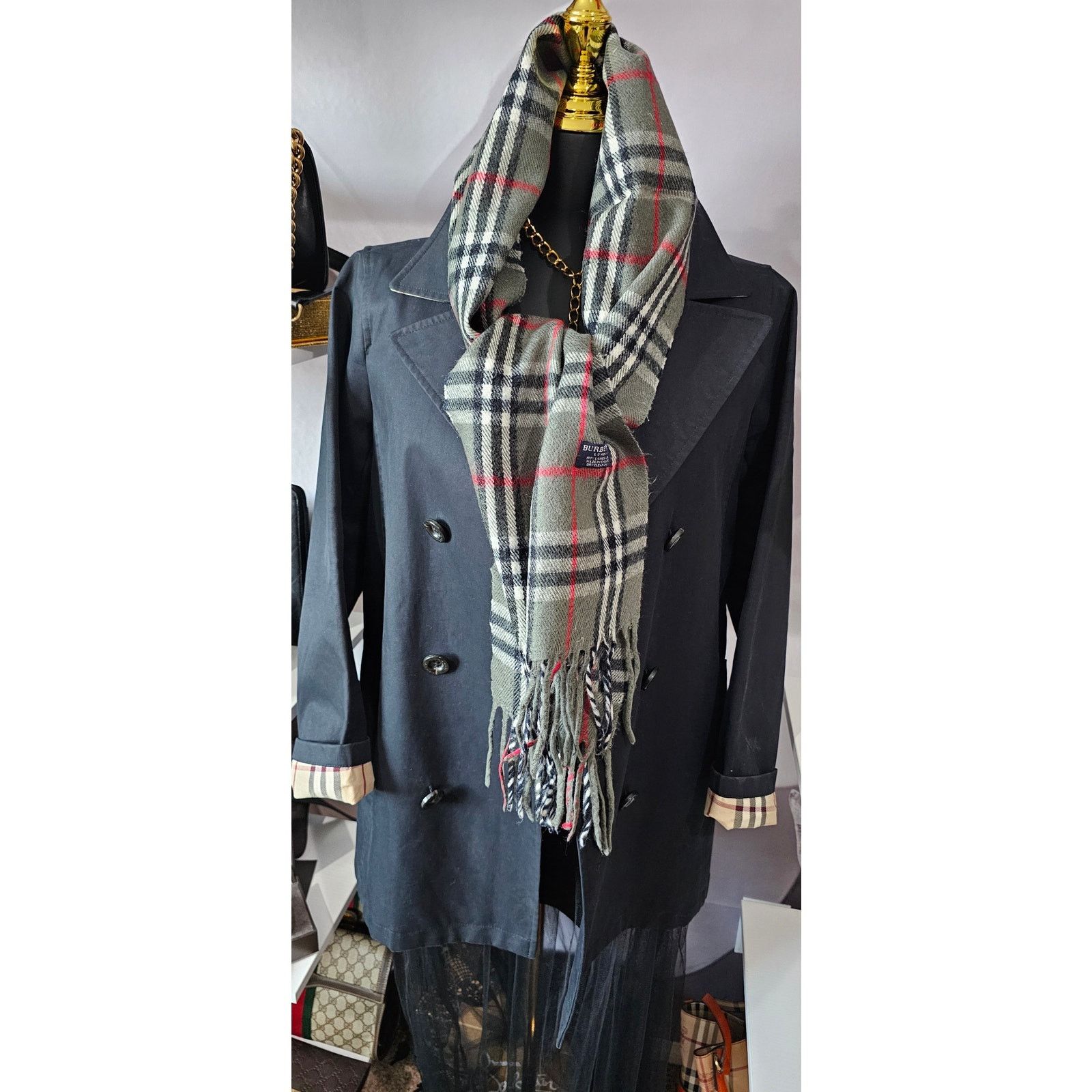 Burberry BURBERRYsLondon 100% Lambswool Gray Scarf Nova Check (2) Size ONE SIZE - 2 Thumbnail