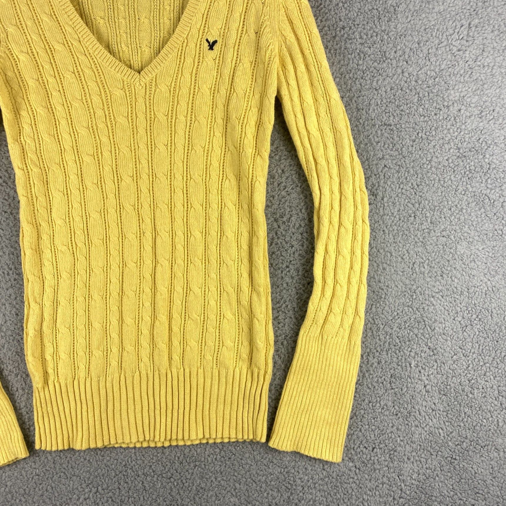 American Eagle Outfitters American Eagle Women's Sweater Long Sleeve V-Neck Pullover XL Yellow Knit Fall Casual Size XL / US 12-14 / IT 48-50 - 2 Thumbnail