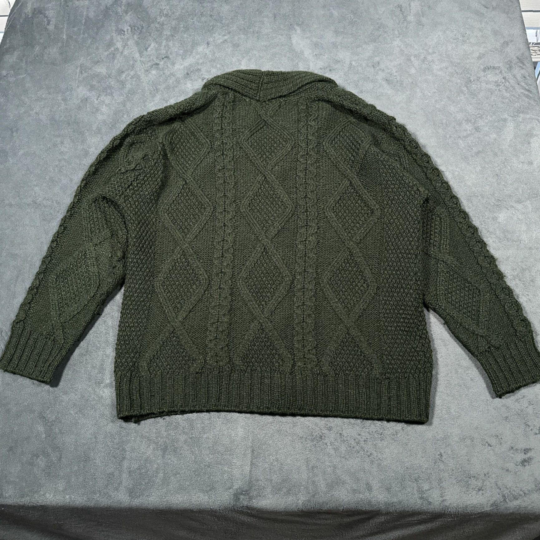 Market Aran Sweater Market Women's Cardigan Sweater Large Green Cable Knit Merino Wool Outdoor Classic Size L / US 10 / IT 46 - 6 Thumbnail