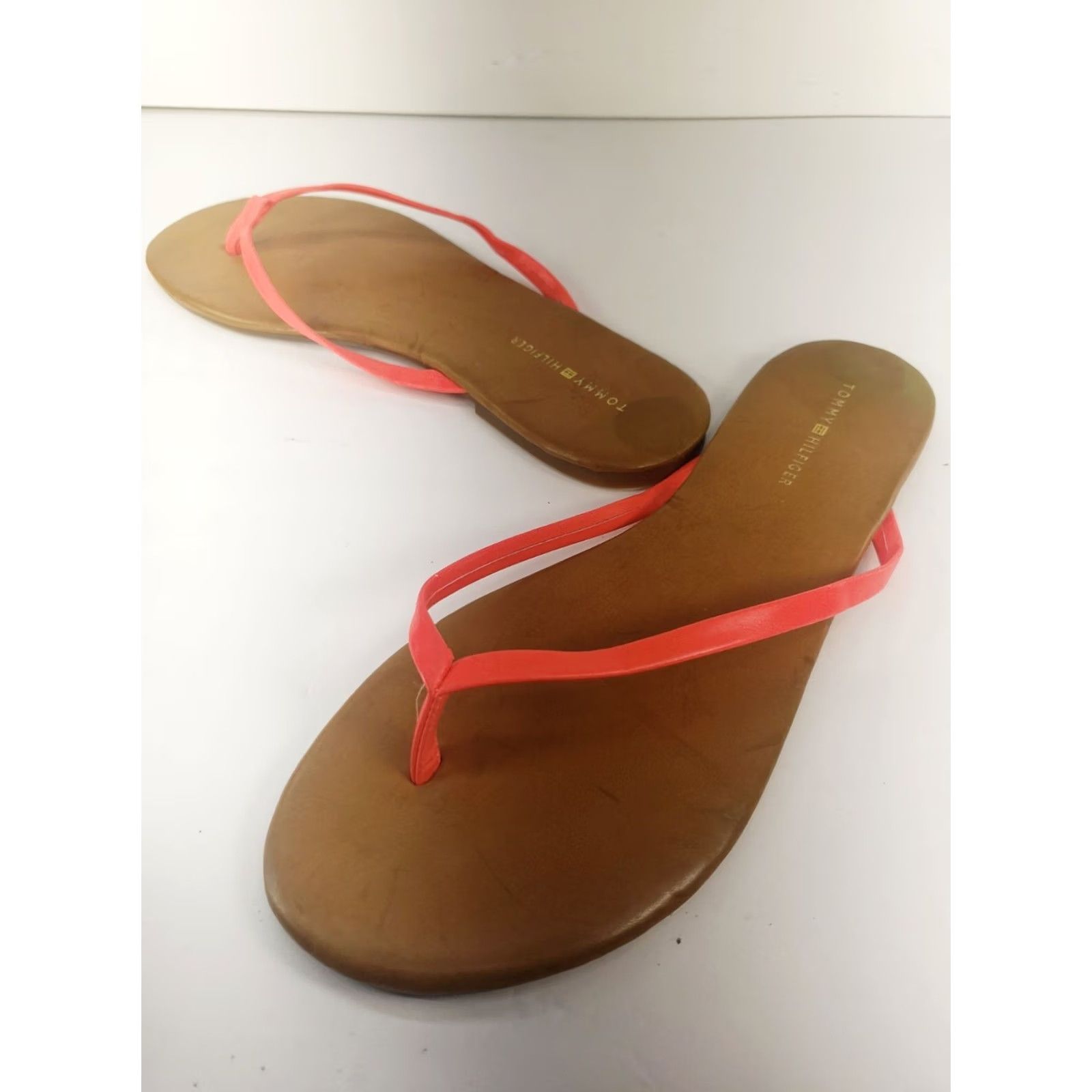 Tommy Hilfiger Tommy Hilfiger Women's Sandal Flat Slide Thong Orange Faux Leather Rubber Sole 7.5 UK 8 US Casual Summer Comfort Size US 8 / IT 38 - 3 Thumbnail
