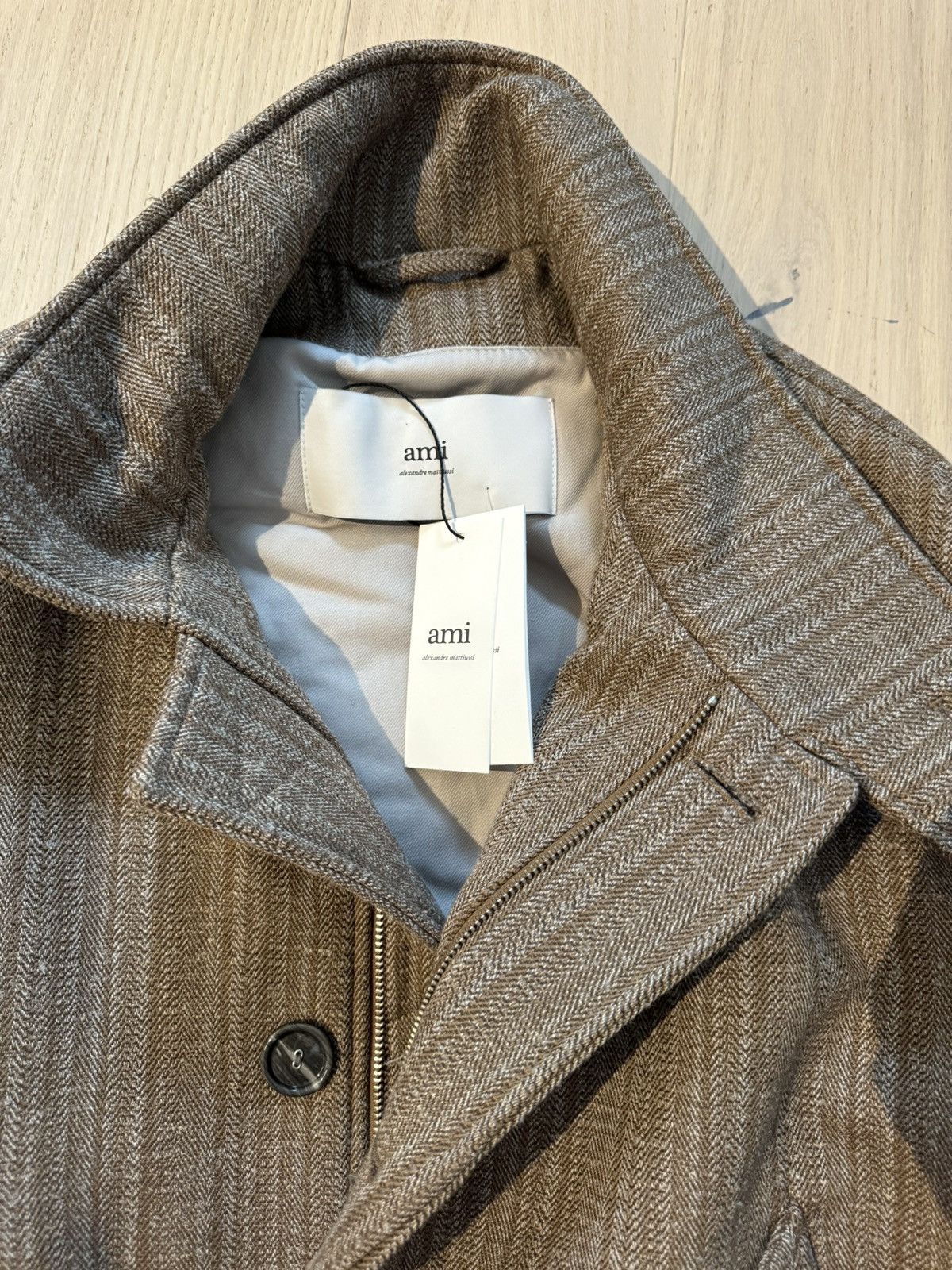 AMI Ami Wool Herringbone Jacket In Brown Size US XL / EU 56 / 4 - 4 Thumbnail