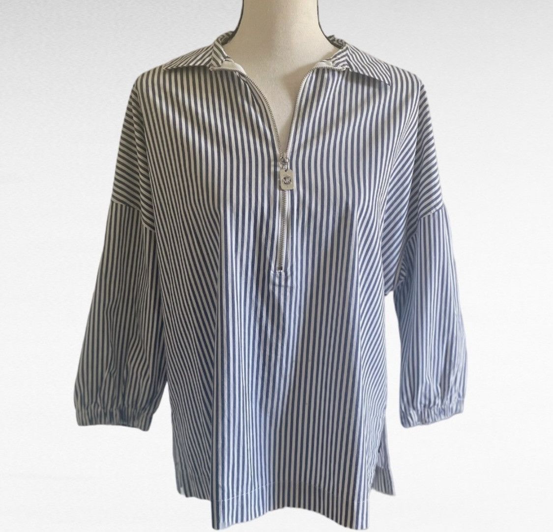 Michael Kors MICHAEL KORS STRIPED HALF ZIP 3/4 SLEEVE TOP BLOUSE Size M / US 6-8 / IT 42-44 - 8 Thumbnail