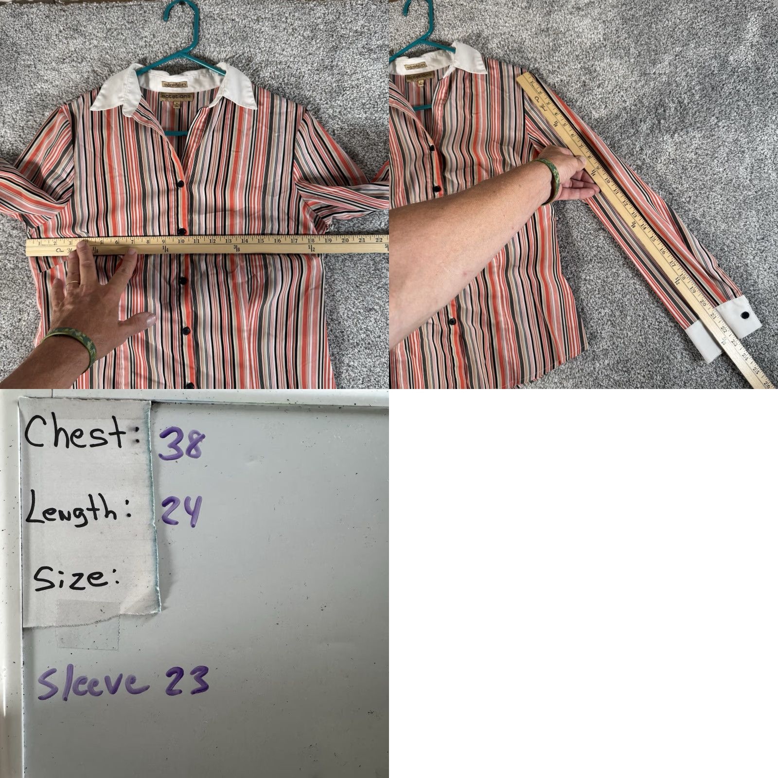 Vintage Notations Stretch Button Down Top Sz M Office Chic Striped Preppy Classic Retro Size M / US 6-8 / IT 42-44 - 8 Thumbnail