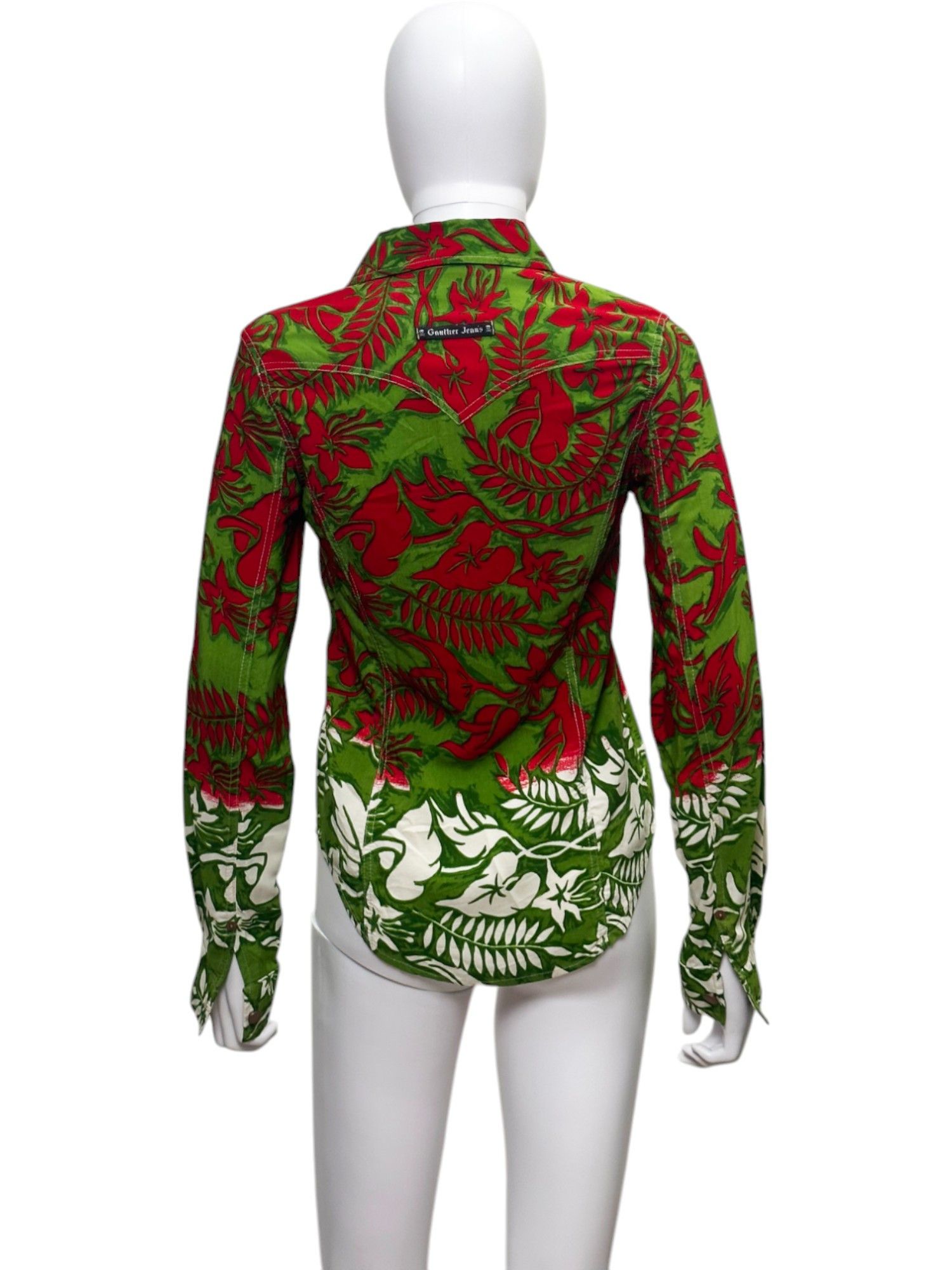 Jean Paul Gaultier "Red&Green Leaves" Button Up Shirt Size M / US 6-8 / IT 42-44 - 3 Thumbnail