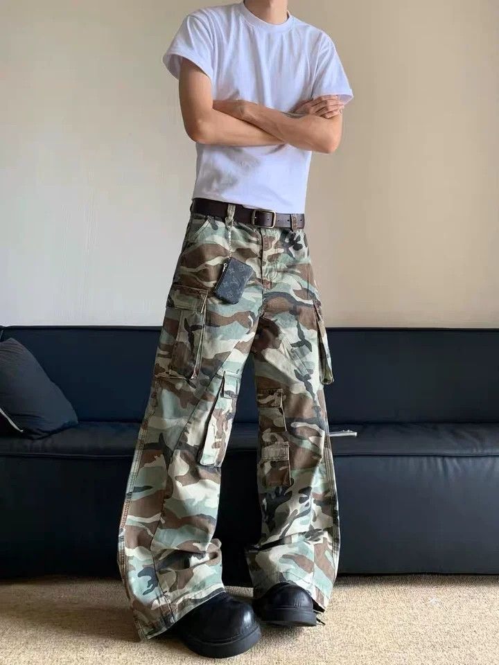 Designer × Japanese Brand × Vintage washed faded camo skate hiphop baggy cargo pants Size US 29 - 4 Thumbnail