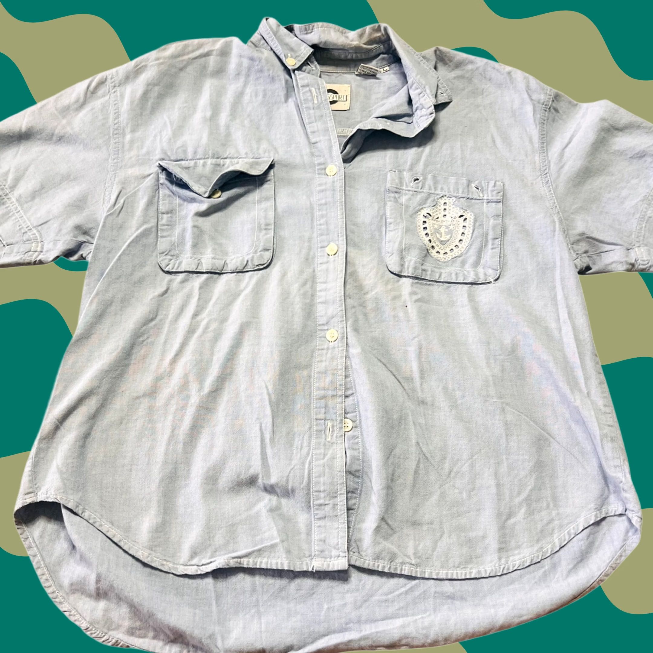 Vintage VINTAGE Light Blue Cotton Captains Button Down Denim Beach Shirt Anchor Women's L Shirt Size M / US 6-8 / IT 42-44 - 1 Thumbnail