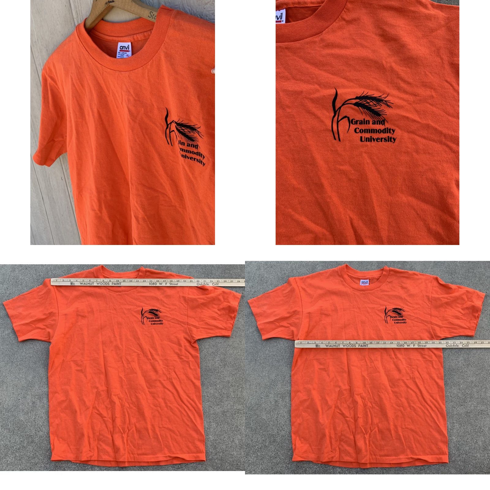 Anvil VINTAGE Grain and Commodity University T-Shirt Short Sleeve Crew Neck XL Orange Anvil Cotton Jersey Graphic Print Mens Size US XL / EU 56 / 4 - 8 Thumbnail