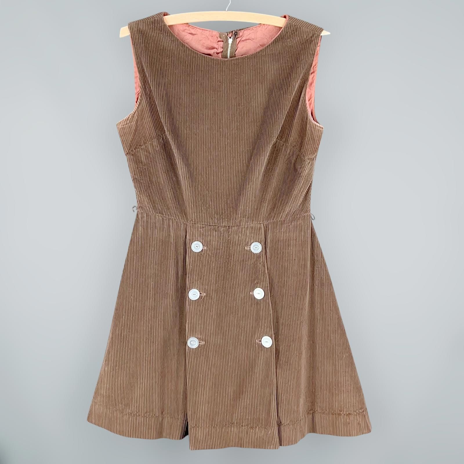 Designer 60s Brown Corduroy Dress with Button Detail Size M / US 6-8 / IT 42-44 - 1 Thumbnail