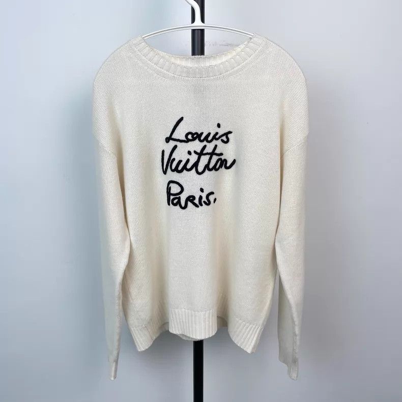 Louis Vuitton Louis Vuitton SS26 White Letter Pullover Long Sleeve Cashm Size US L / EU 52-54 / 3 - 2 Thumbnail