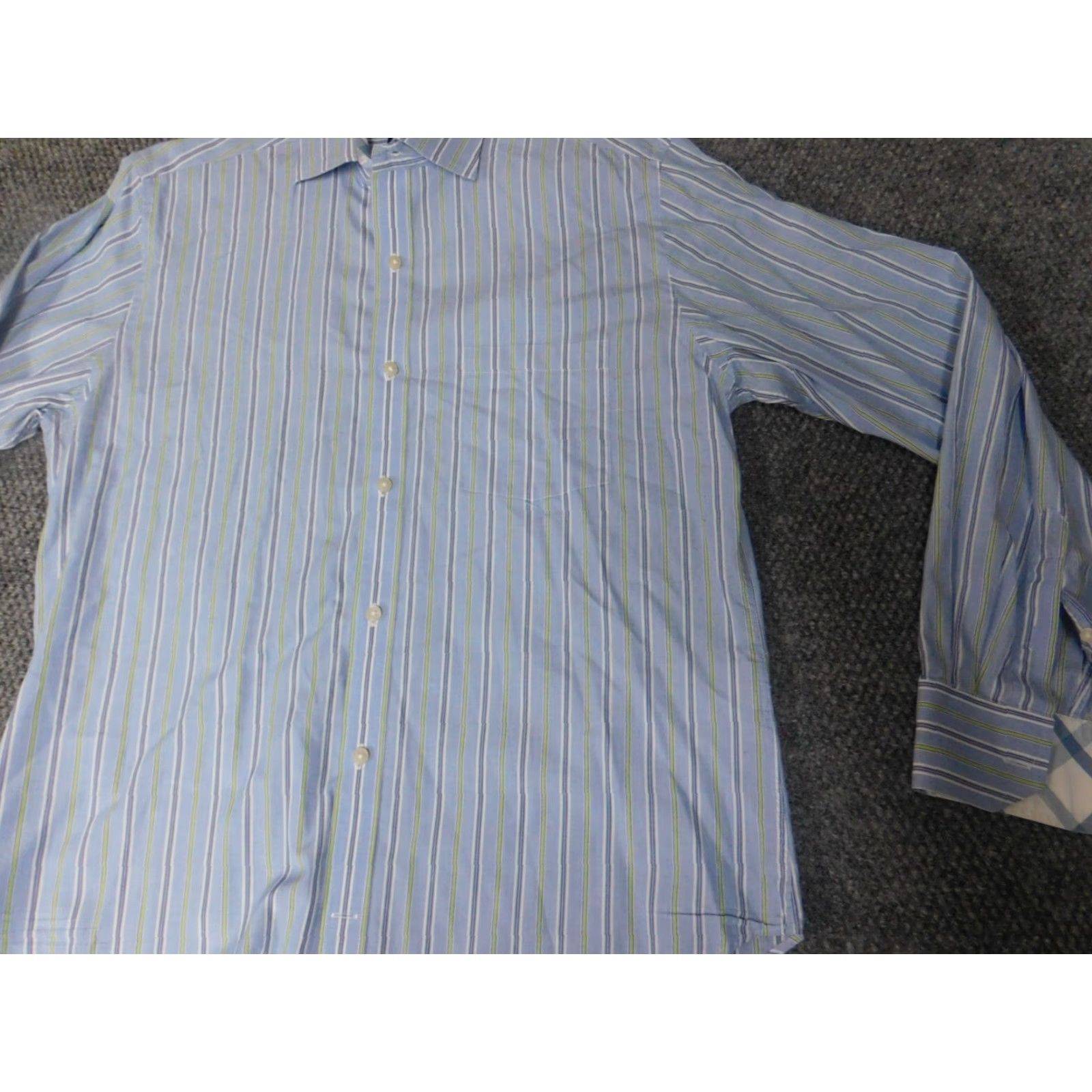 Banana Republic Banana Republic Shirt Button-Up Mens Medium Blue Striped Oxford Collared Non-Iron Pockets Classic Slim Knit Cotton Silk Size US M / EU 48-50 / 2 - 3 Thumbnail