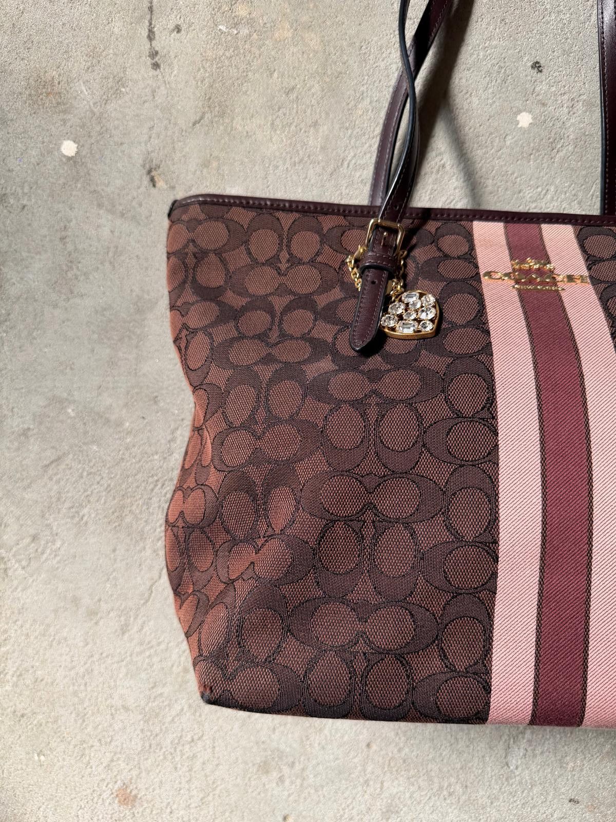 Coach Coach Signature Stripe Shoulder Bag Brown/Pink Size ONE SIZE - 2 Thumbnail