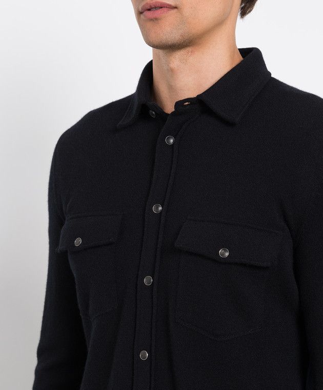 Brunello Cucinelli o1w1db10326 Wool Cashmere Silk Shirt in Black Size US XL / EU 56 / 4 - 5 Thumbnail