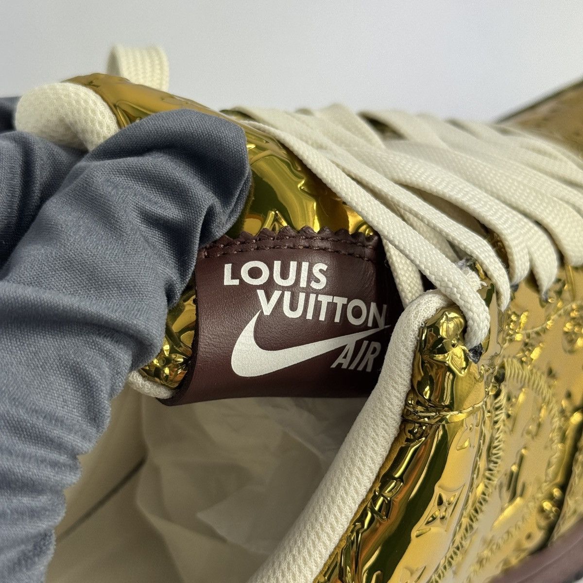 Louis Vuitton x Nike Air Force 1 By Virgil Abloh Gold Sneakers Size US 7.5 / EU 40-41 - 10 Thumbnail