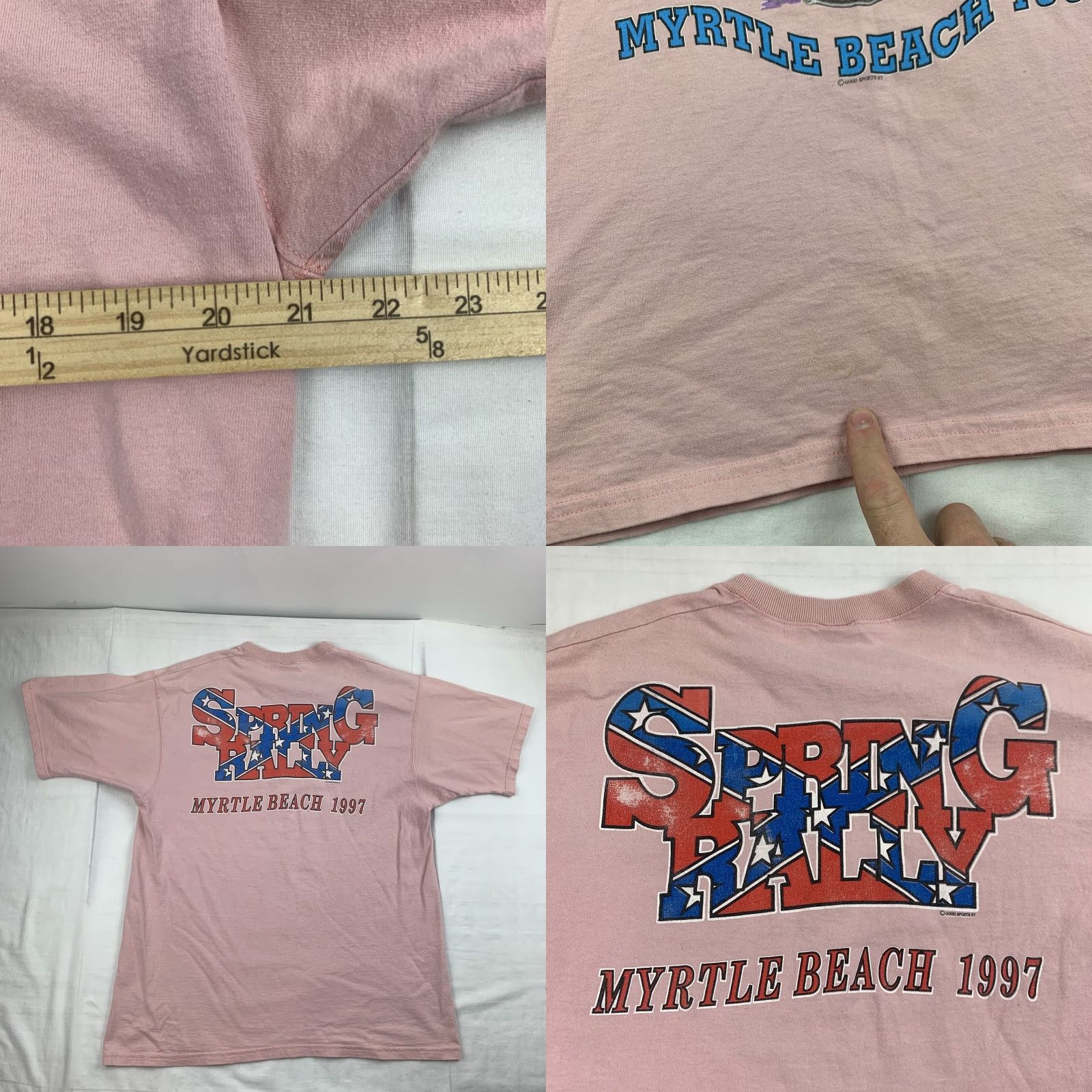 Fruit Of The Loom VINTAGE Myrtle Beach 1997 Spring Rally Biker Shirt Adult Large Pink Motorcycle Shirt Mens 90s Fruit of the Loom T-Shirt Size US L / EU 52-54 / 3 - 8 Thumbnail