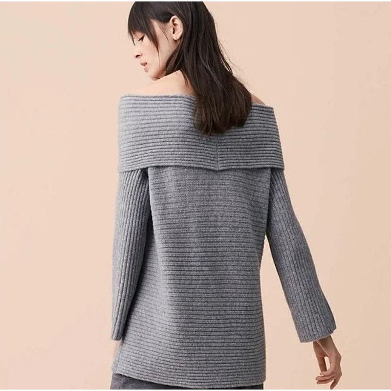 Lou & Grey Lou & Grey Grey Knit Ribbed Off Shoulder Cowl Neck Sweater Size S / US 4 / IT 40 - 2 Thumbnail