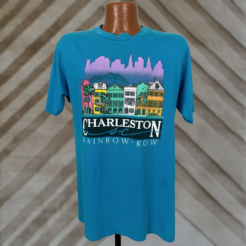 Vintage VINTAGE 80s Charleston South Carolina Shirt Large Blue Rainbow Row Historic Houses Men Size US L / EU 52-54 / 3 - 1 Thumbnail
