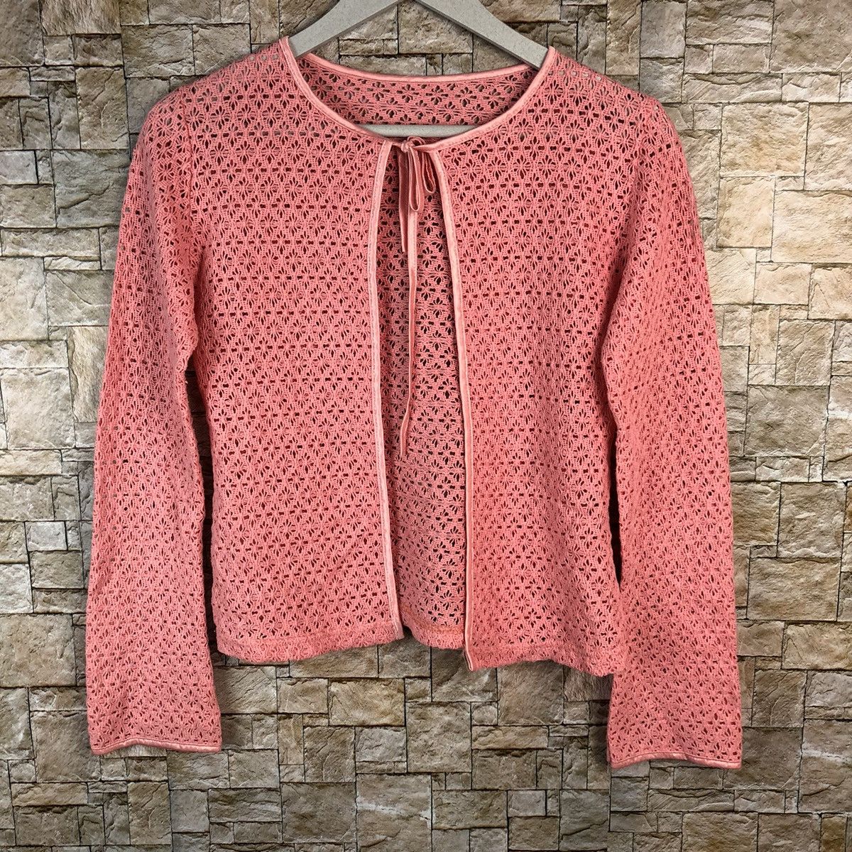 Homespun Knitwear × Japanese Brand Japanese Brand Pink cardigan crochet meshnet Knitwear #A1227 Size S / US 4 / IT 40 - 3 Thumbnail