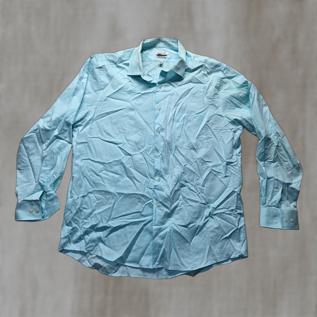 Van Heusen Van Heusen Shirt Dress Shirt Regular Blue 17 34/35 Mens 17-34/35 Stretch Solid Adult Long Sleeve Size 46R - 1 Thumbnail