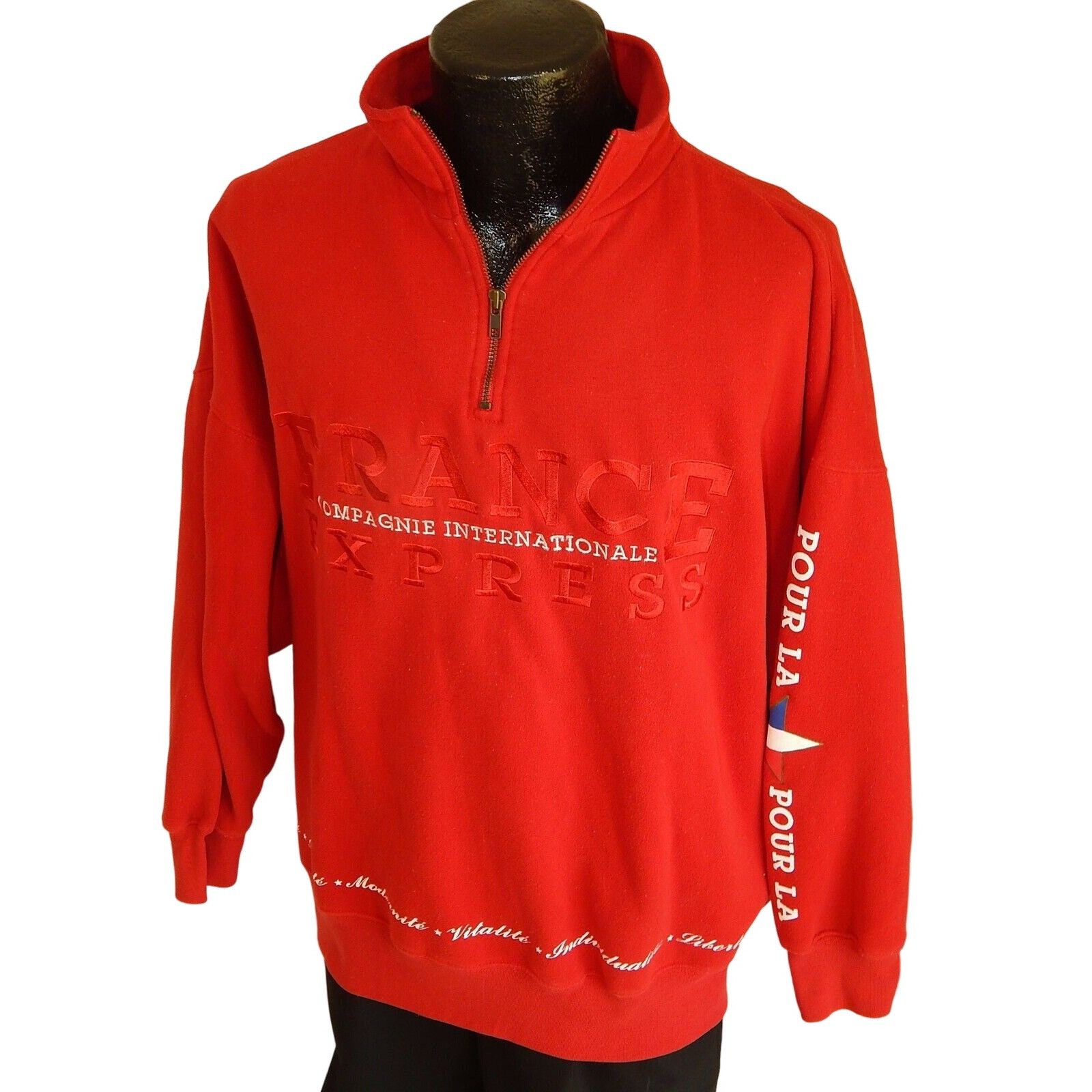 Express Vtg Express Red FRANCE 1/2 Zip HiP HoP SweatShirt Size US XL / EU 56 / 4 - 1 Thumbnail