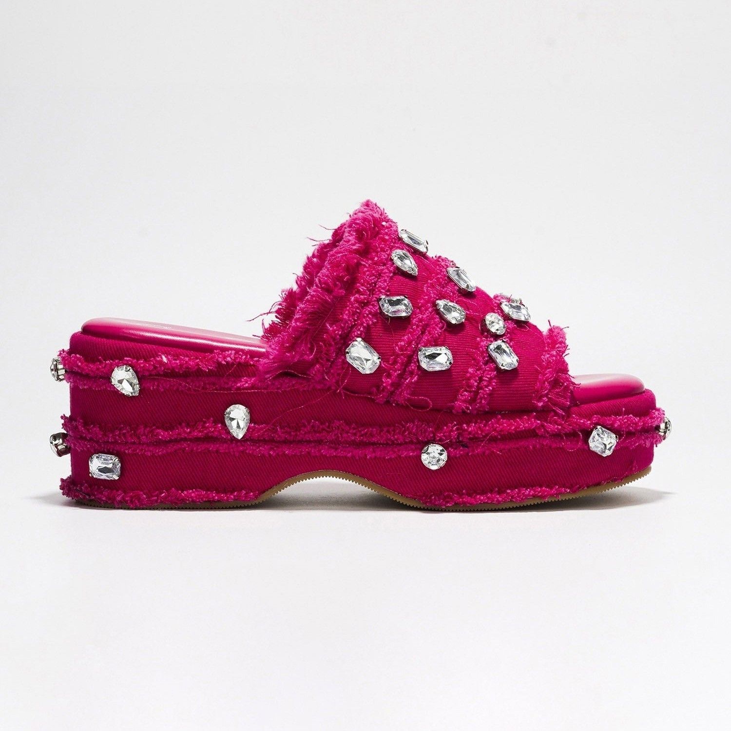 Other Hipster Denim Distressed Frayed Trim Rhinestone 2" Flatform Size US 8 / IT 38 - 9 Thumbnail