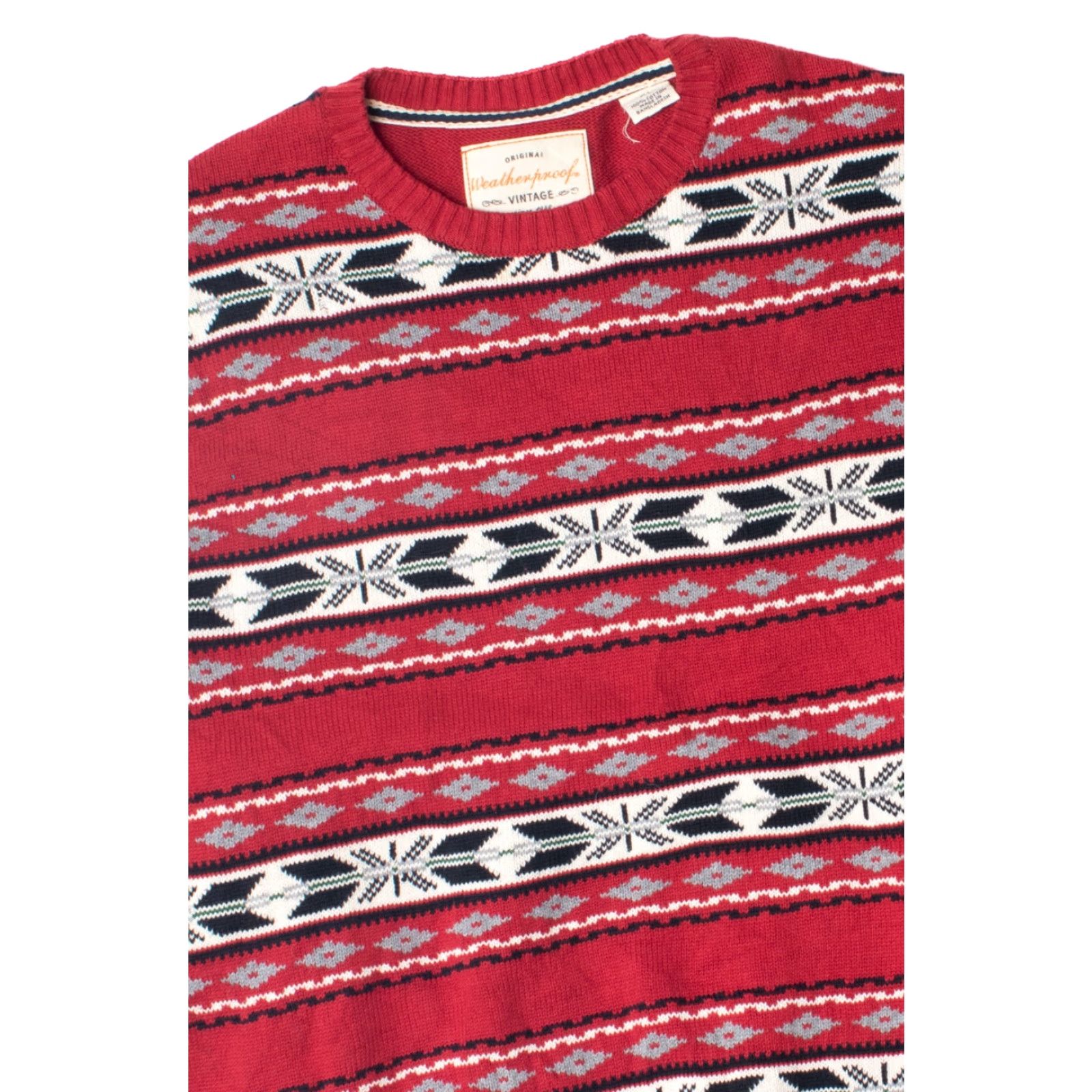 X-LARGE VINTAGE Sweater Red Black White 80s X-Large Fair Isle Pattern 4190 Adults XS? Size XL / US 12-14 / IT 48-50 - 2 Thumbnail