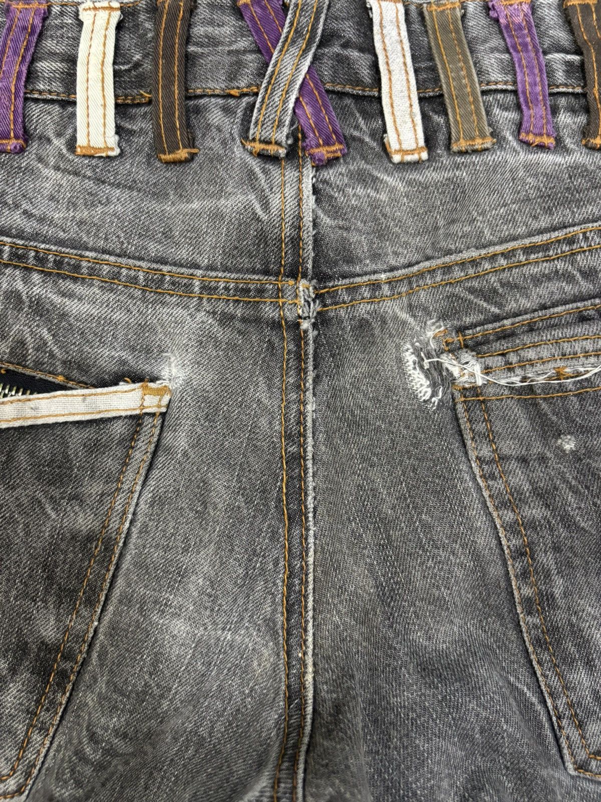 Hysteric Glamour Vintage Nylaus Double Waist Studded Cracked Wash Punk Jeans Size US 33 - 11 Thumbnail