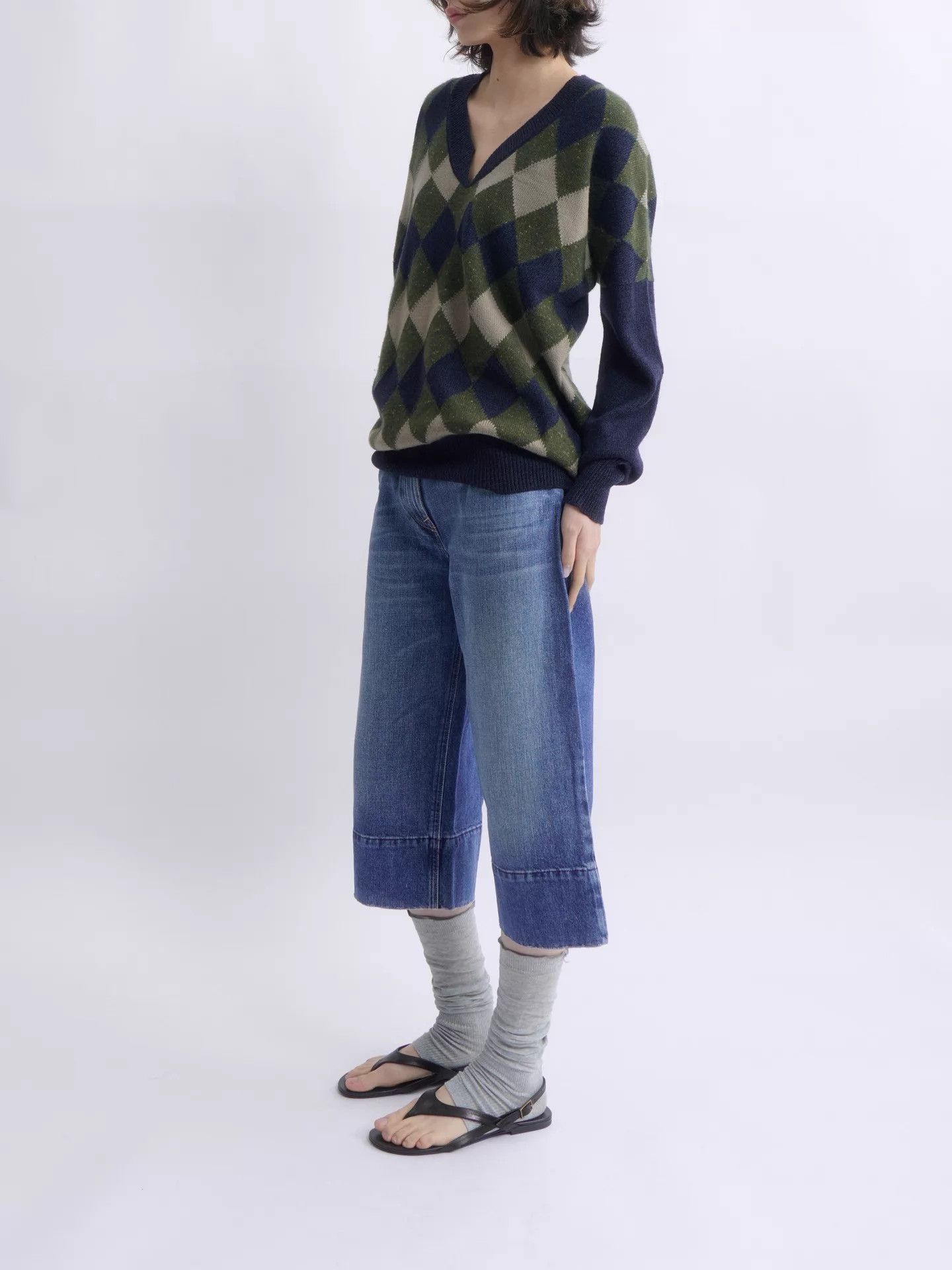 Chloe CHLOE ARGYLE V-NECK KNIT SWEATER MILITARY/NAVY/BEIGE Size XS / US 0-2 / IT 36-38 - 4 Thumbnail